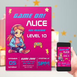 Gamer Meisje Roze Videospel Verjaardag Kaart