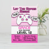 Gamer Meisje Roze Wit Controller 12e verjaardag Kaart (Staand voorkant)