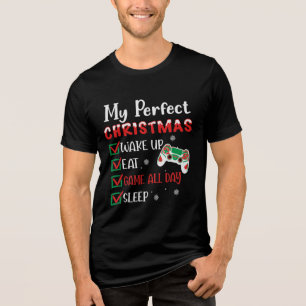 Gamer met kerstfeest Funny Eat Sleep Game Tri-Blend Shirt