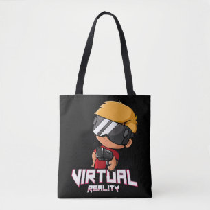 gamer met virtuele realiteit tote bag