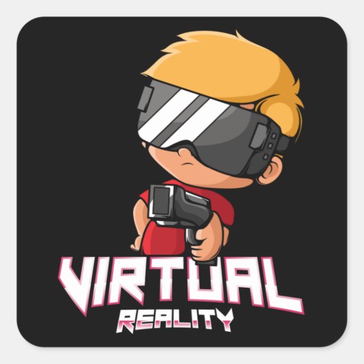 gamer met virtuele realiteit vierkante sticker (Voorkant)