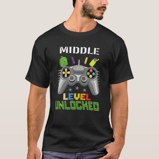 Gamer middelbaar schoolniveau ontgrendeld spel ter t-shirt (Voorkant)
