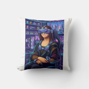 Gamer Mona Lisa VR Hoofdtelefoon Grappige Cyberpun Kussen