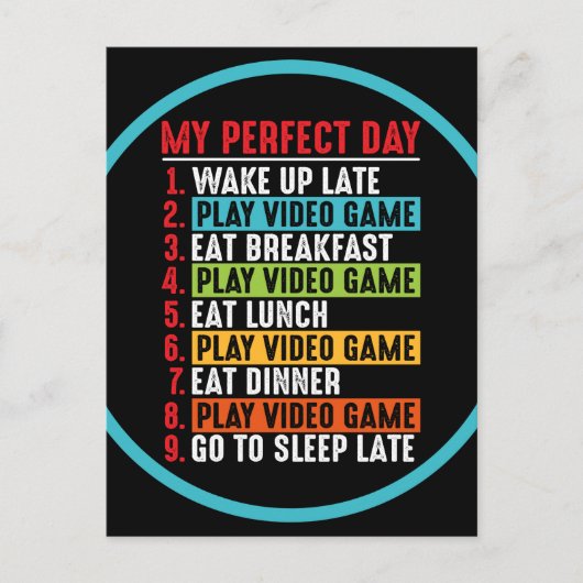 Gamer My Perfect Day Play Video Games Briefkaart (Voorkant)