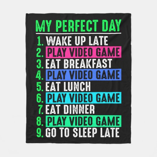 Gamer My Perfect Day Play Video Games Fleece Deken (Voorkant)