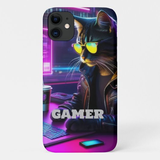 Gamer Neon Twilight Cat Iphone case (Achterkant)