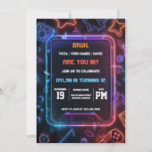 Gamer Neon Verjaardagsfeestje Digitale Uitnodiging (Voorkant)