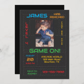 Gamer Next Level Verjaardag Uitnodiging met Foto (Voorkant / Achterkant)