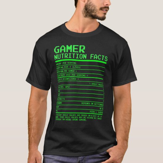Gamer Nutrition Facts T for Teen Boys Video Games T-shirt (Voorkant)