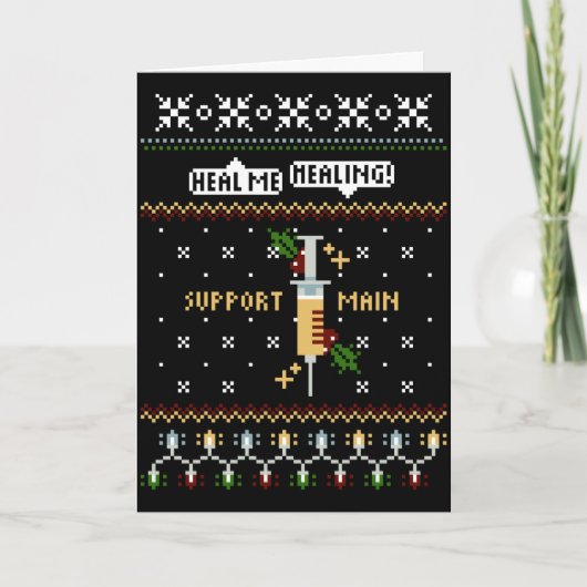 Gamer Ondersteuning Hoofd Pixel Art Spuit Kerstmis Feestdagen Kaart (Voorkant)