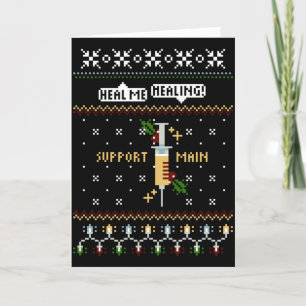 Gamer Ondersteuning Hoofd Pixel Art Spuit Kerstmis Feestdagen Kaart