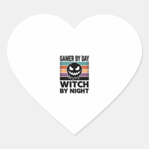 Gamer Overdag Heks 's Nachts Retro Halloween-ontwe Hart Sticker