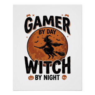 Gamer Overdag Heks 's Nachts Vintage Gaming Design Perfect Poster