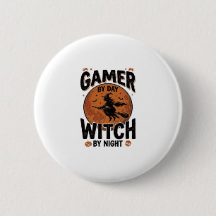 Gamer Overdag Heks 's Nachts Vintage Gaming Design Ronde Button 5,7 Cm