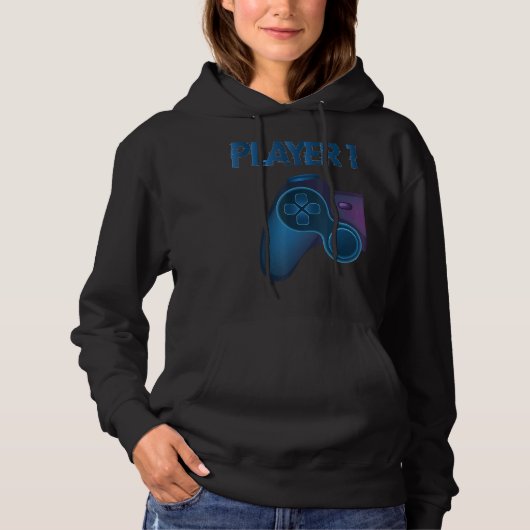 Gamer Paar Speler 1 Speler 2 Controller Leuk Gam Hoodie (Voorkant)