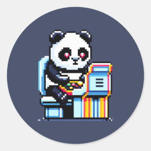 Gamer Panda - Schattige Pixel Art Arcade Design Ronde Sticker