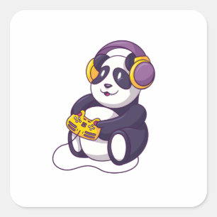 Gamer Panda Speelt Video's Vierkante Sticker