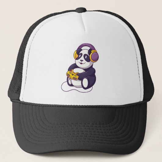 Gamer Panda Videogames Spelend Trucker Pet (Voorkant)
