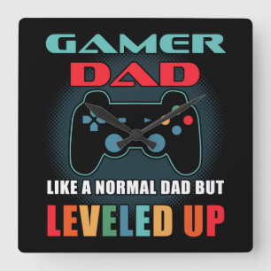 Gamer Papa Gift Normal Pap Leveled Fathers Day Vierkante Klok