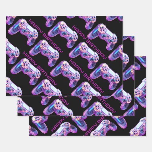 Gamer party game controller roze gelukkige verjaar inpakpapier vel (Set)