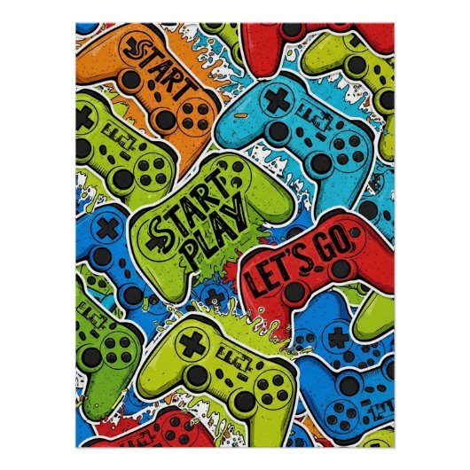 Gamer Patroon Glanzende Poster (Voorkant)