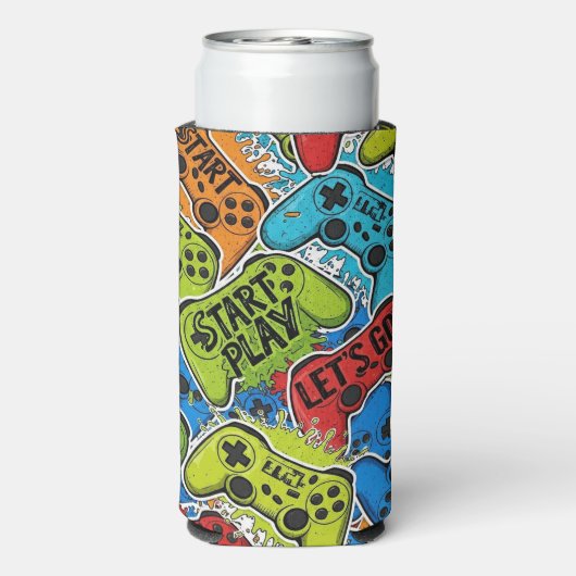 Gamer Patroon Schuim Kan/Fles Koeler (Seltzer Achterkant)