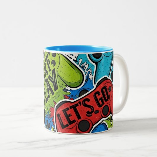 Gamer Pattern Coffee Mug Tweekleurige Koffiemok (Voorkant rechts)
