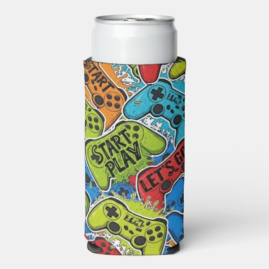 Gamer Pattern Foam Can/Bottle Cooler (Seltzer Voorkant)