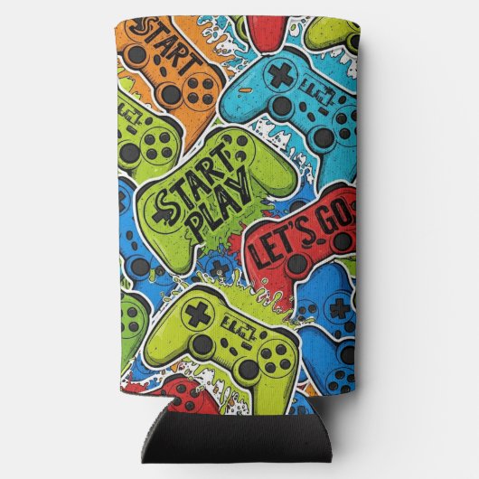 Gamer Pattern Foam Can/Bottle Cooler (Achterkant)