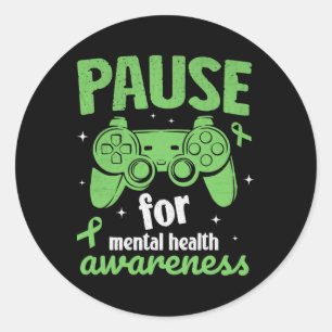 Gamer Pauze Voor Mentale Gezondheidsbewustzijn Kin Ronde Sticker