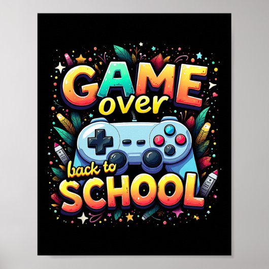 Gamer Pixel Game Over Student Terug naar school  Poster (Voorkant)