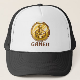 Gamer Pixel Joystick Embleem - Retro Gamen Trucker Pet