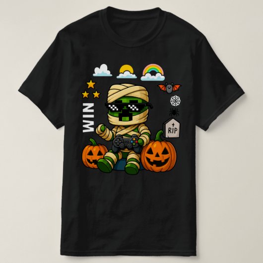 Gamer Pixel Pumpkin Mummy Men Kids Boy Halloween  T-shirt (Design voorkant)