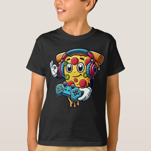 Gamer Pizza Video Gaming Eten T-shirt (Voorkant)