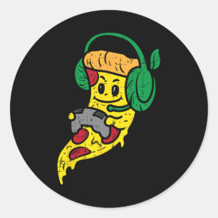 Gamer Pizza Videospelletjes Grappig Eten Mannen Jo Ronde Sticker