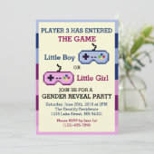 Gamer Player 3 Gender onthullen Baby shower uitnod Kaart (Staand voorkant)