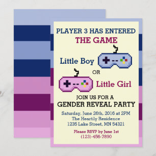 Gamer Player 3 Gender onthullen Baby shower uitnod Kaart
