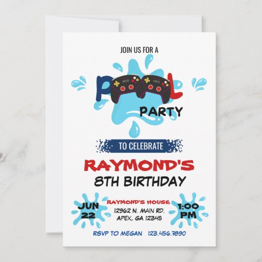 Gamer Pool Party Verjaardag Kaart (Voorkant)