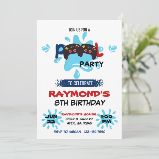 Gamer Pool Party Verjaardag Kaart (Staand voorkant)