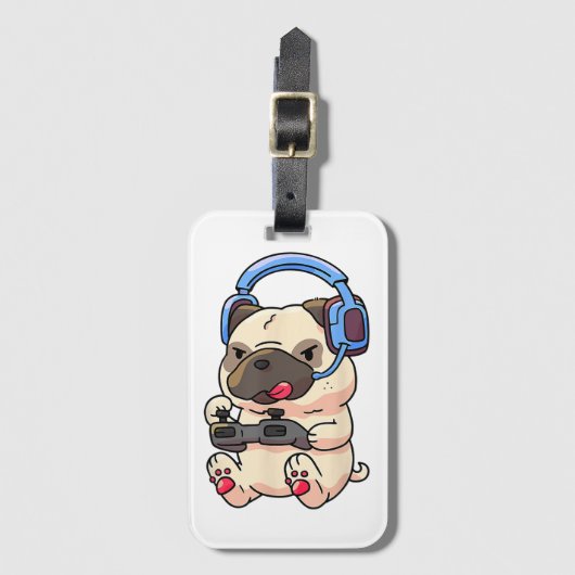 Gamer Pug Gaming Dogs Video Game Gift Ideeën Bagagelabel (Voorkant (verticaal))