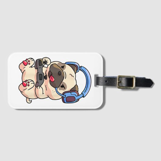 Gamer Pug Gaming Dogs Video Game Gift Ideeën Bagagelabel (Voorkant (horizontaal))