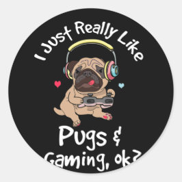 Gamer Pug Lover Video Games Dog Gaming Ronde Sticker