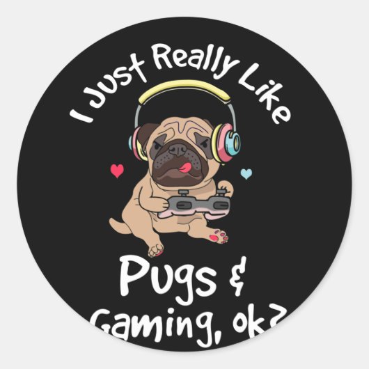 Gamer Pug Lover Video Games Dog Gaming Ronde Sticker (Voorkant)
