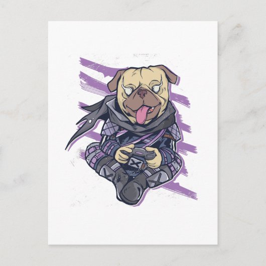 Gamer Pug Ninja Neon Bekijk Tiener graphics Gift C Briefkaart (Voorkant)