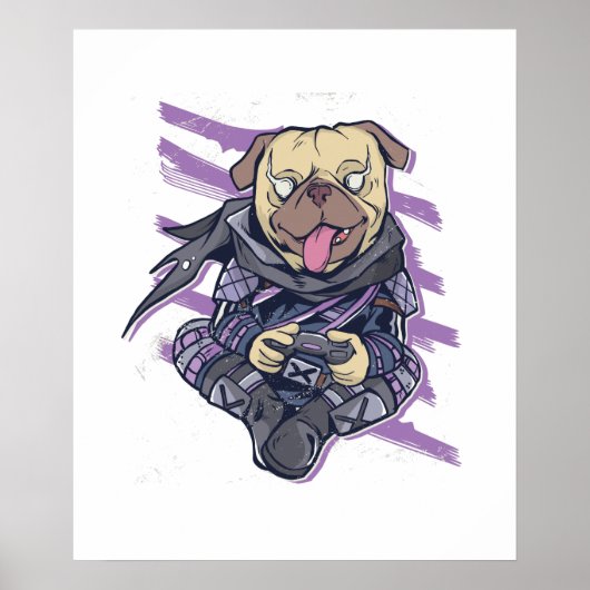 Gamer Pug Ninja Neon Look Tiener Grafische Gift Co Poster (Voorkant)