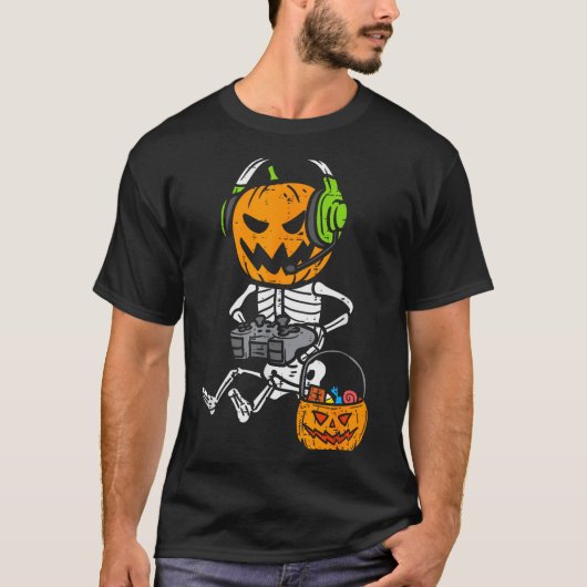 Gamer Pumpkin Skeleton Funny Halloween Gaming Boys T-shirt (Voorkant)