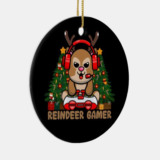 Gamer Reindeer-kerstvideogame Keramisch Ornament (Rechts)