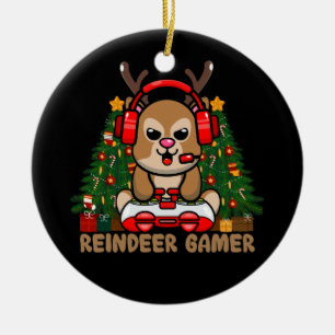 Gamer Reindeer-kerstvideogame Keramisch Ornament