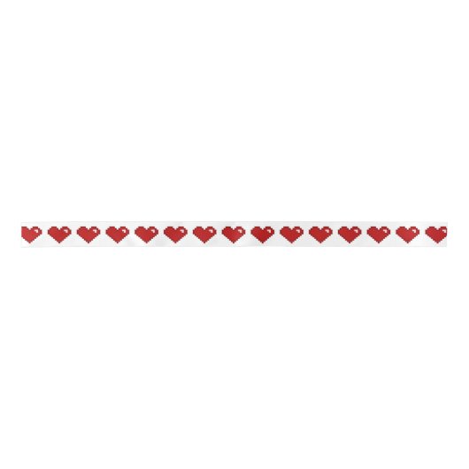 Gamer Retro 8-bits Pixel Heart Ribbon Satijnen Lint (Voorkant)