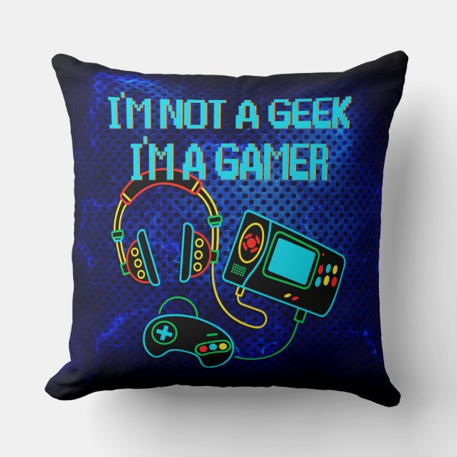 Gamer Retro Neon Blauw Kussen (Voorkant)